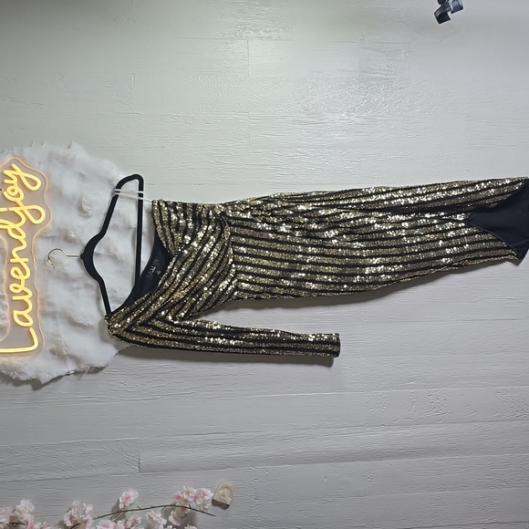Lulús Sequin Black And Gold Cocktail Prom Holiday Dress Gown Size XS - Picture 1 of 7